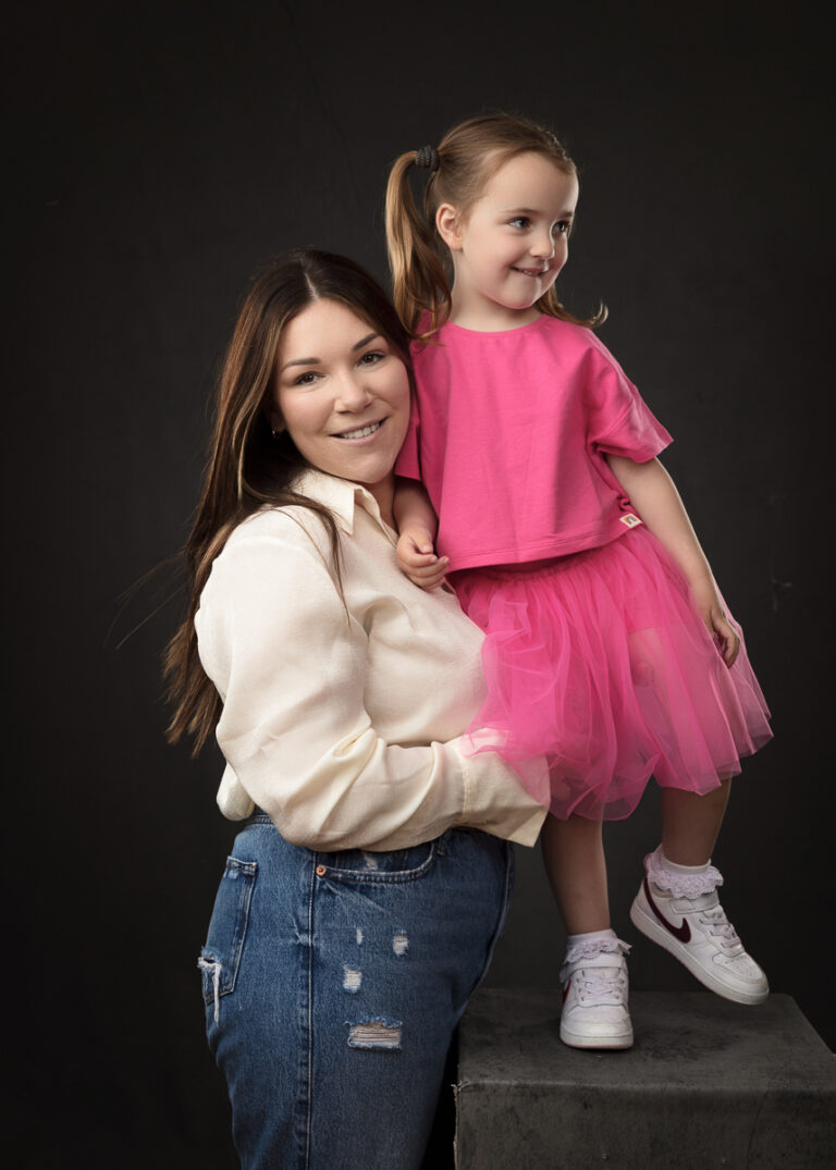 Emma and her daughter Ava photographed together in the Rendlesham studio