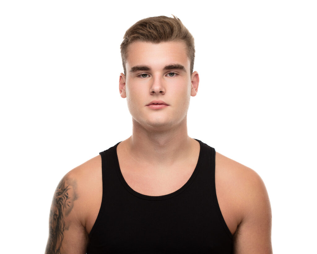 Man in black tank top with tattoo