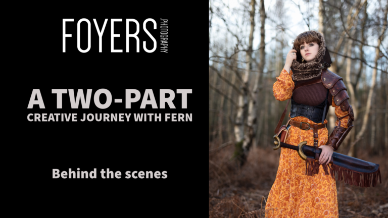 Armoured woman in forest for creative photoshoot
