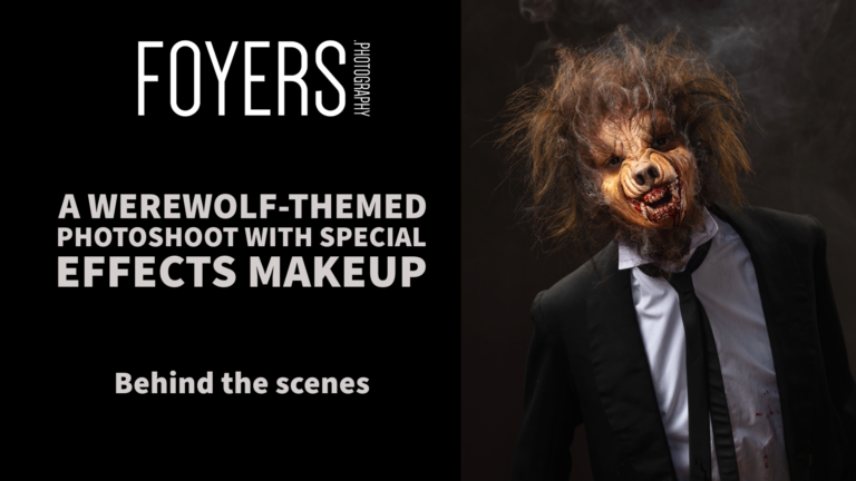 Werewolf-themed photoshoot with special effects makeup