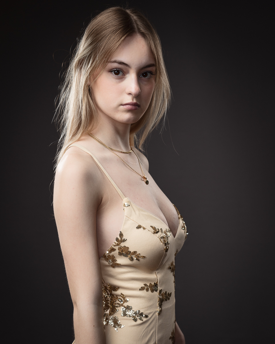 Woman in elegant floral embroidered dress