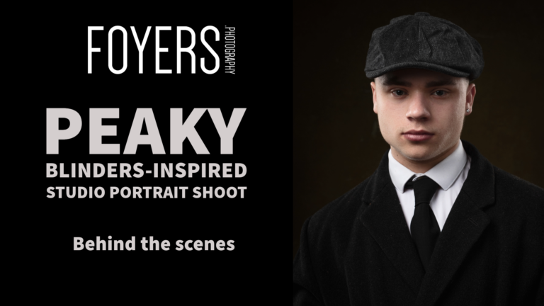 Peaky Blinders-inspired studio portrait, young man in flat cap