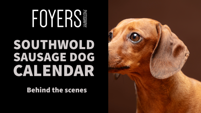 Close-up of dachshund for Southwold calendar behind scenes.