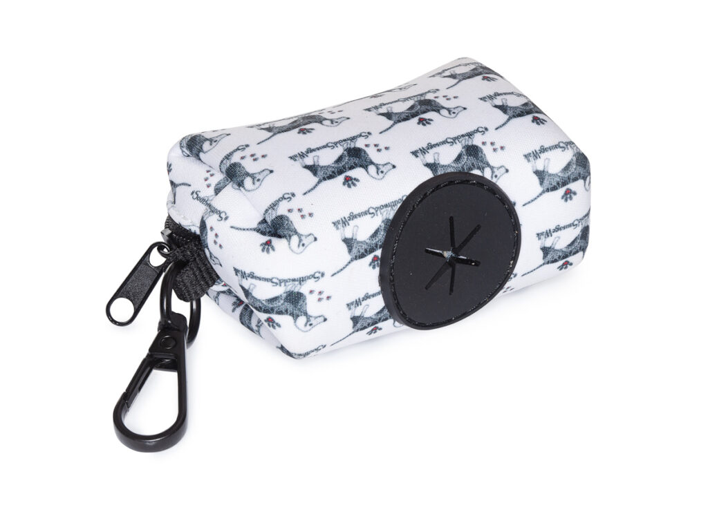Dog poop bag dispenser with sausage dog print.