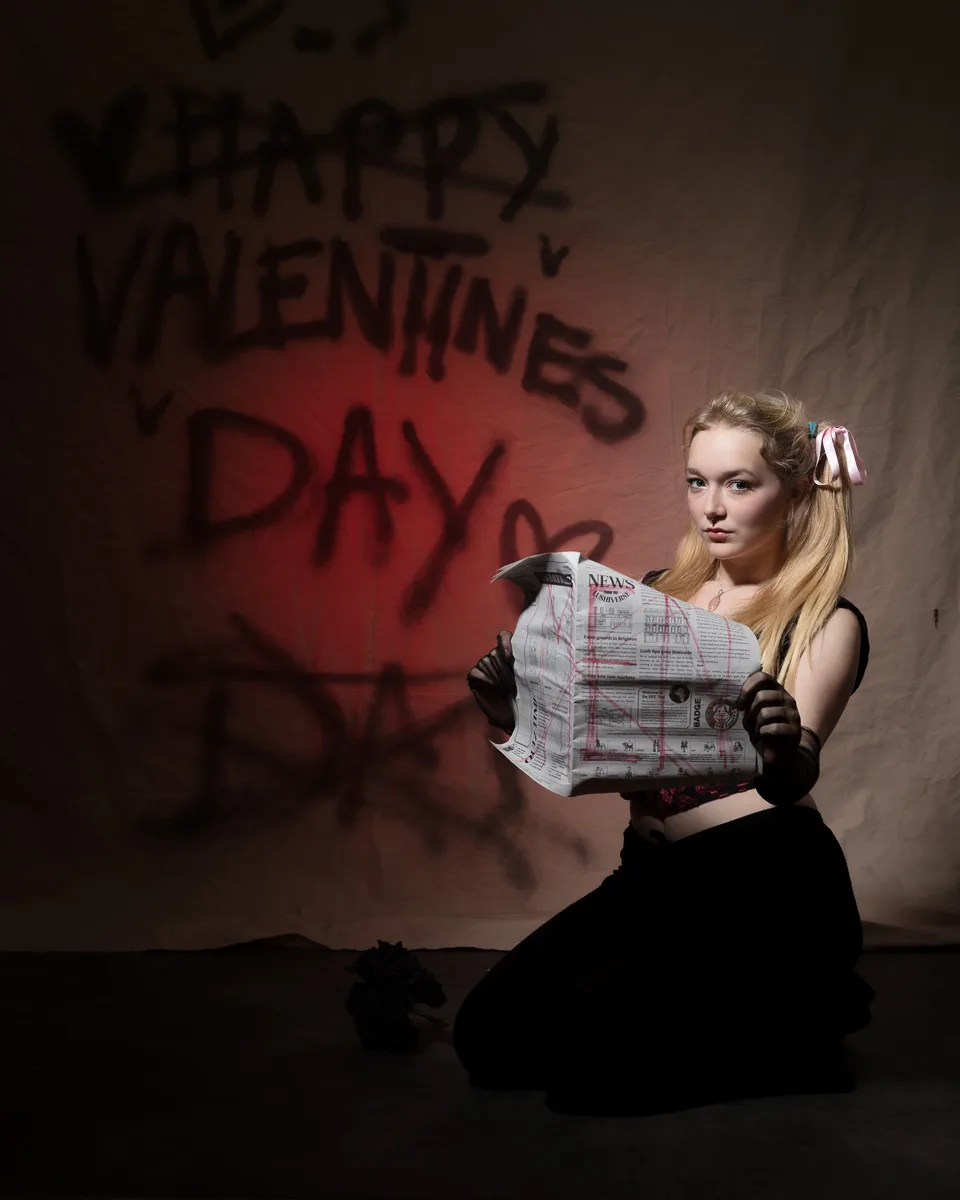 Person reading newspaper, Happy Valentine's Day background