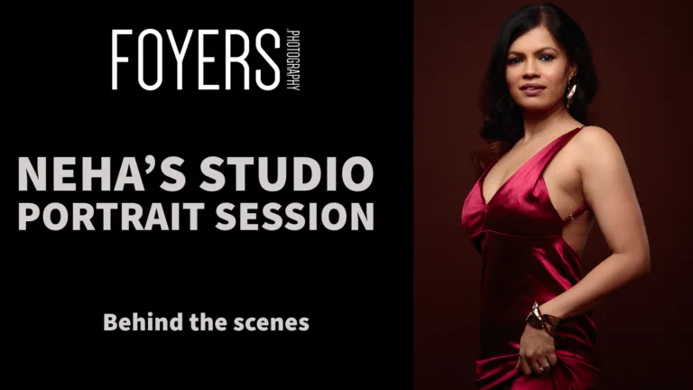 Studio portrait session, woman in red dress.