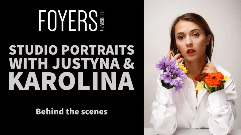 Studio portraits photography session with flowers.