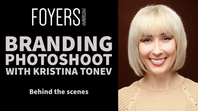 Branding photoshoot behind the scenes with smiling woman.