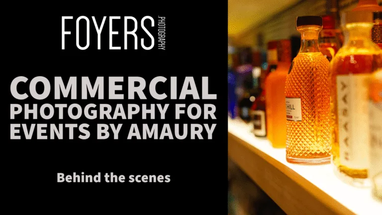 Commercial photography promotion with bottles on shelf