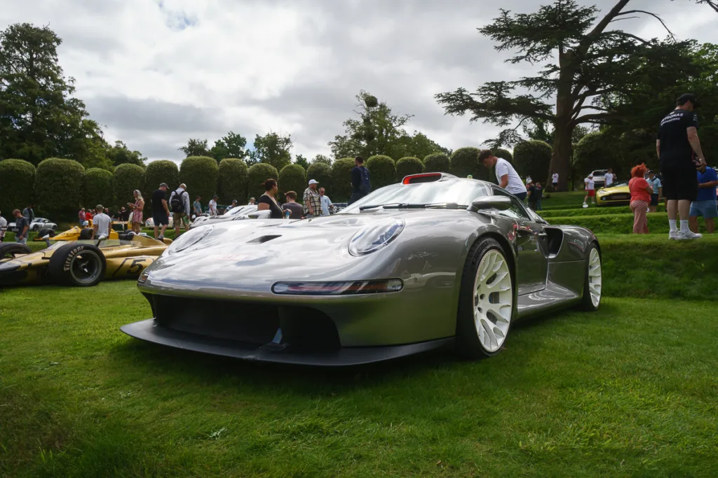 Silver sports car at a car show