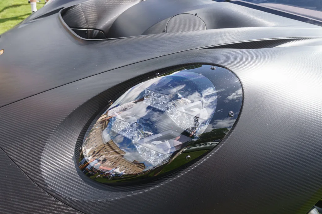 Close-up of carbon fibre car headlight