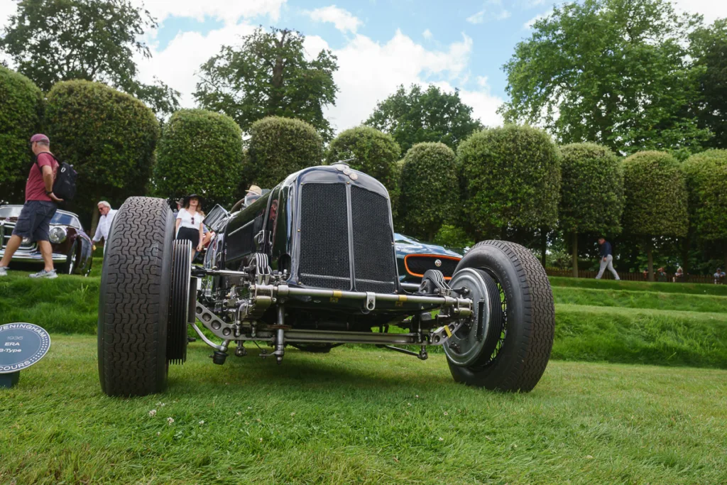 Classic B.R.A. B-Type racing car on display outdoors.