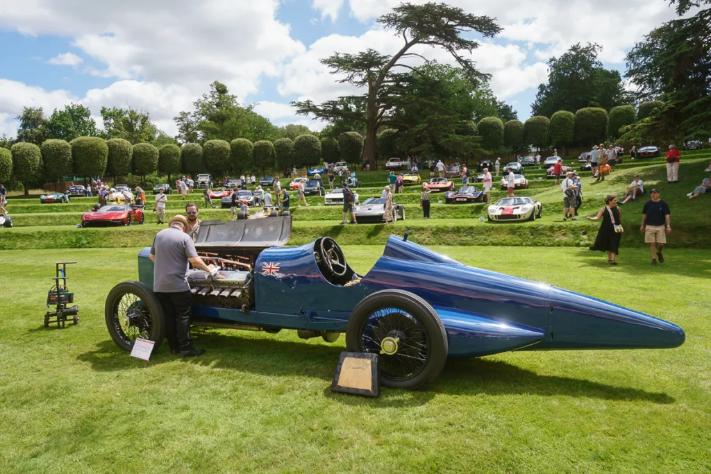 Classic car exhibition on lush green lawn