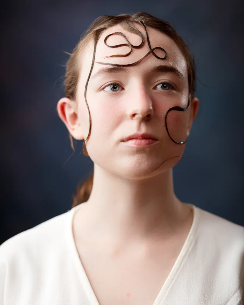Person with creative hair design on face