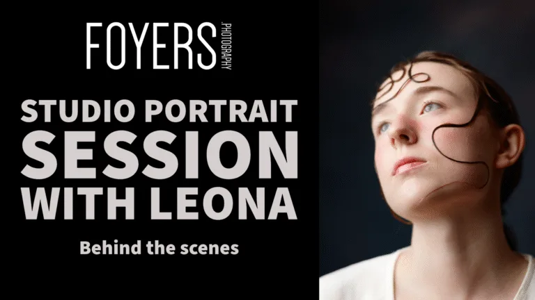 Studio portrait session behind-the-scenes with model