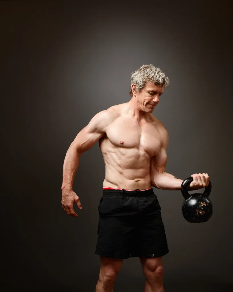 Man exercising with a kettlebell