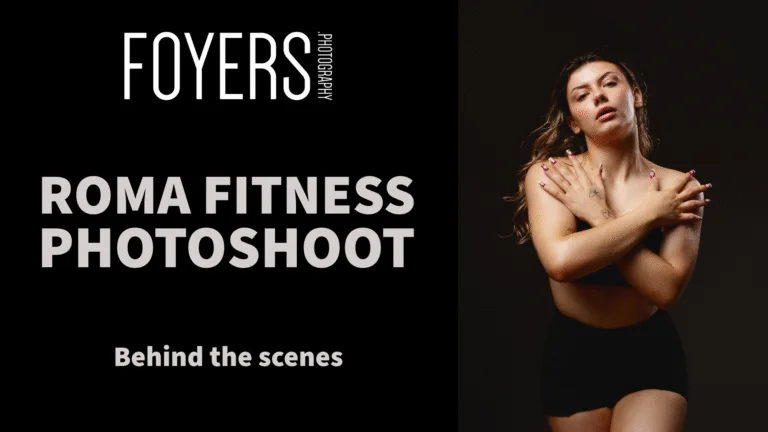 Model posing at fitness photoshoot behind the scenes