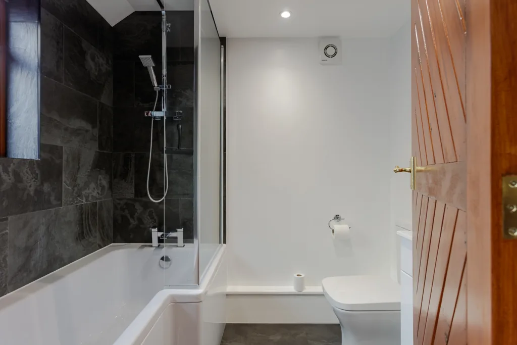 Modern bathroom with shower and toilet