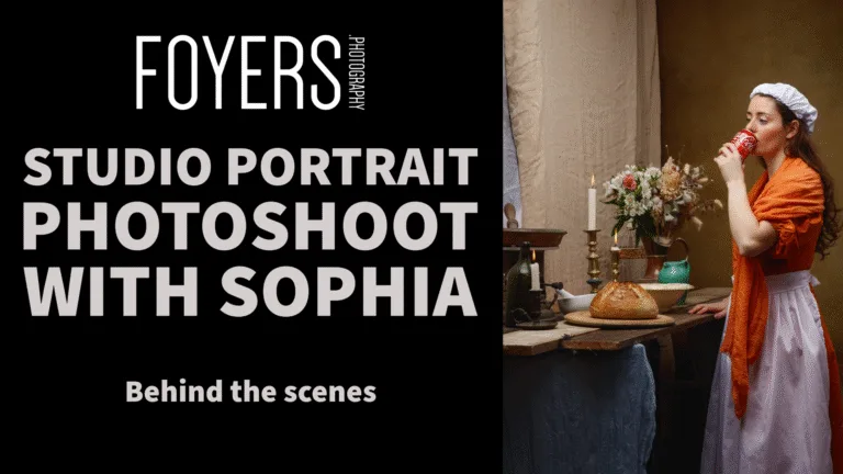 Behind-the-scenes studio photoshoot with model, vintage setting.