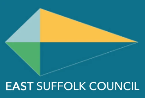 East Suffolk Council logo with colourful triangles.
