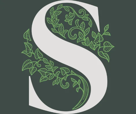 Decorative S with green leafy vines