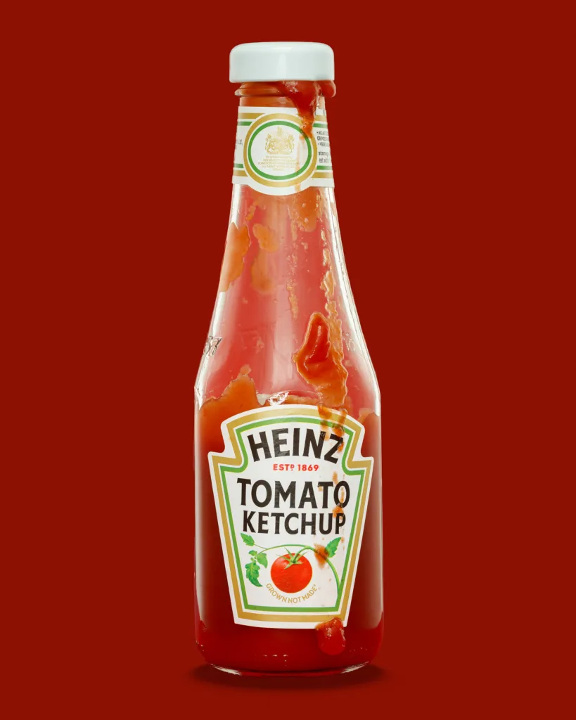 Glass bottle of Heinz tomato ketchup