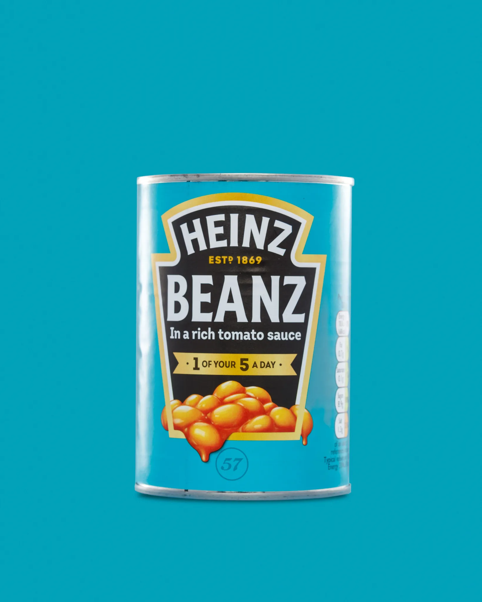 Heinz baked beans tin on blue background