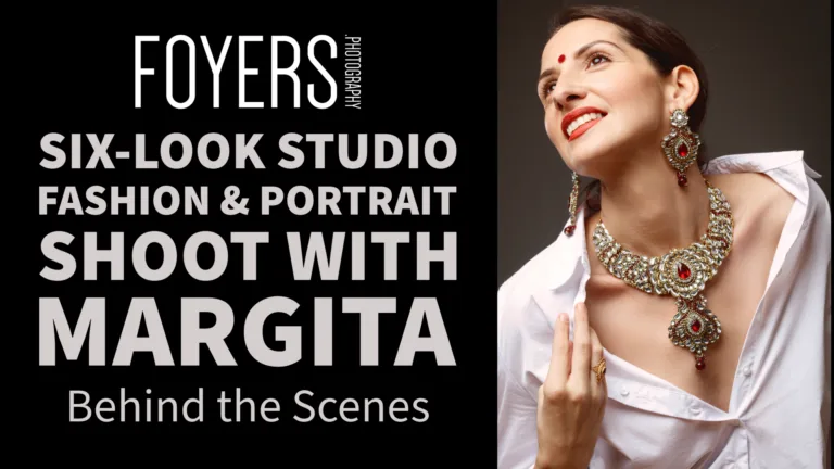 Fashion portrait photoshoot with jewellery and white shirt.