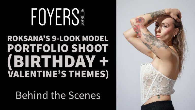 Model portfolio shoot with birthday, Valentine's themes.