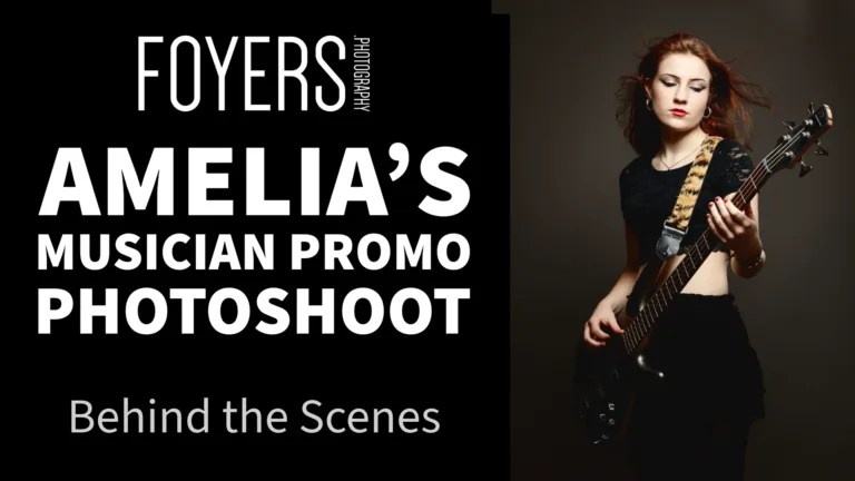 Musician with bass guitar in professional photoshoot