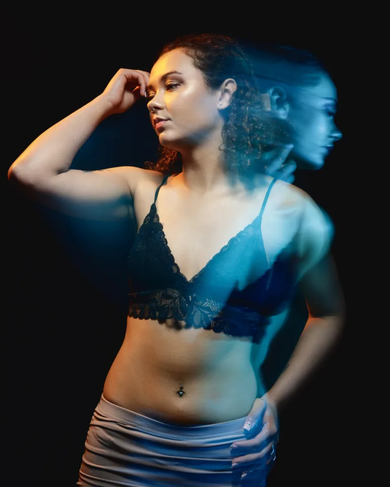 Woman with creative light effects.