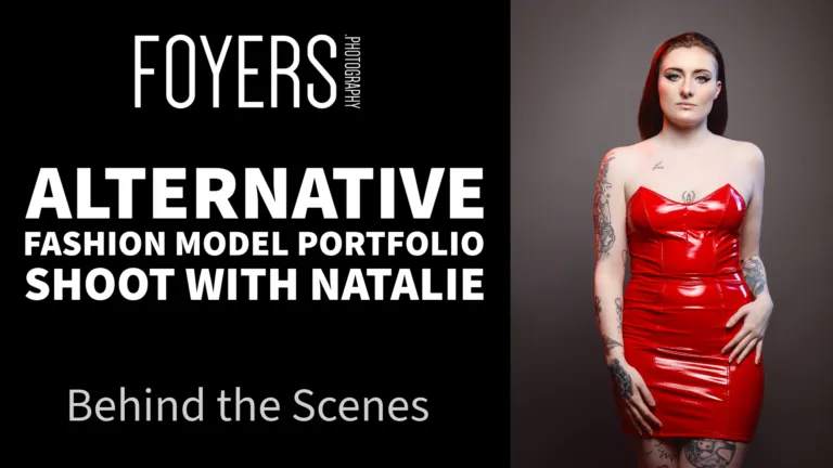 Model in red dress, alternative fashion shoot