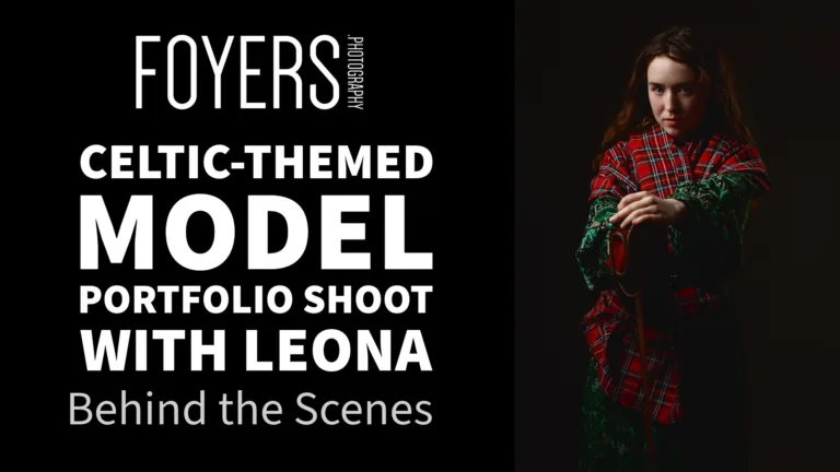 Celtic-themed model portrait with tartan outfit