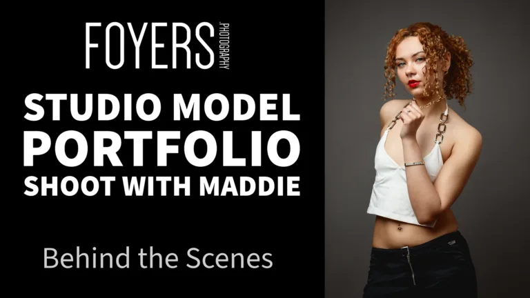 Studio model posing for portfolio shoot promotion