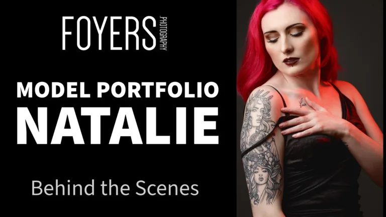 Red-haired tattooed model portfolio cover by Foyers Photography