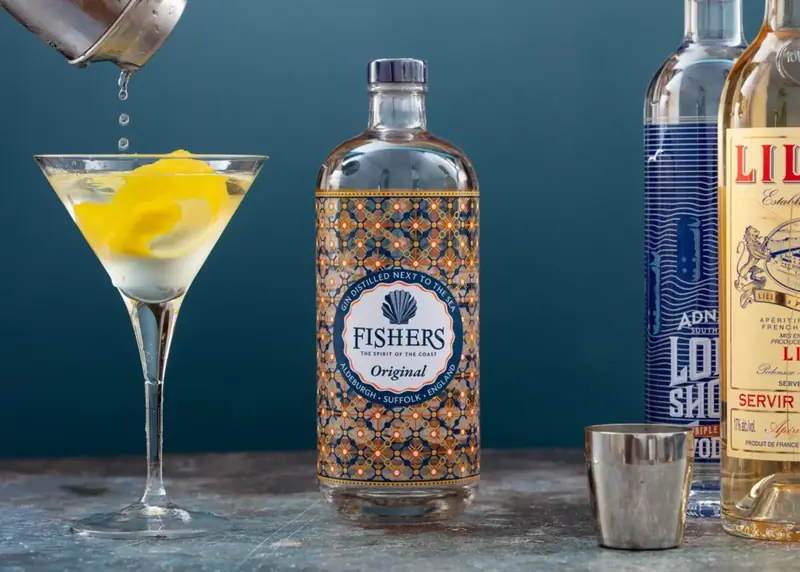 Fishers Gin bottle, commercial product photography by Foyers Photography Suffolk