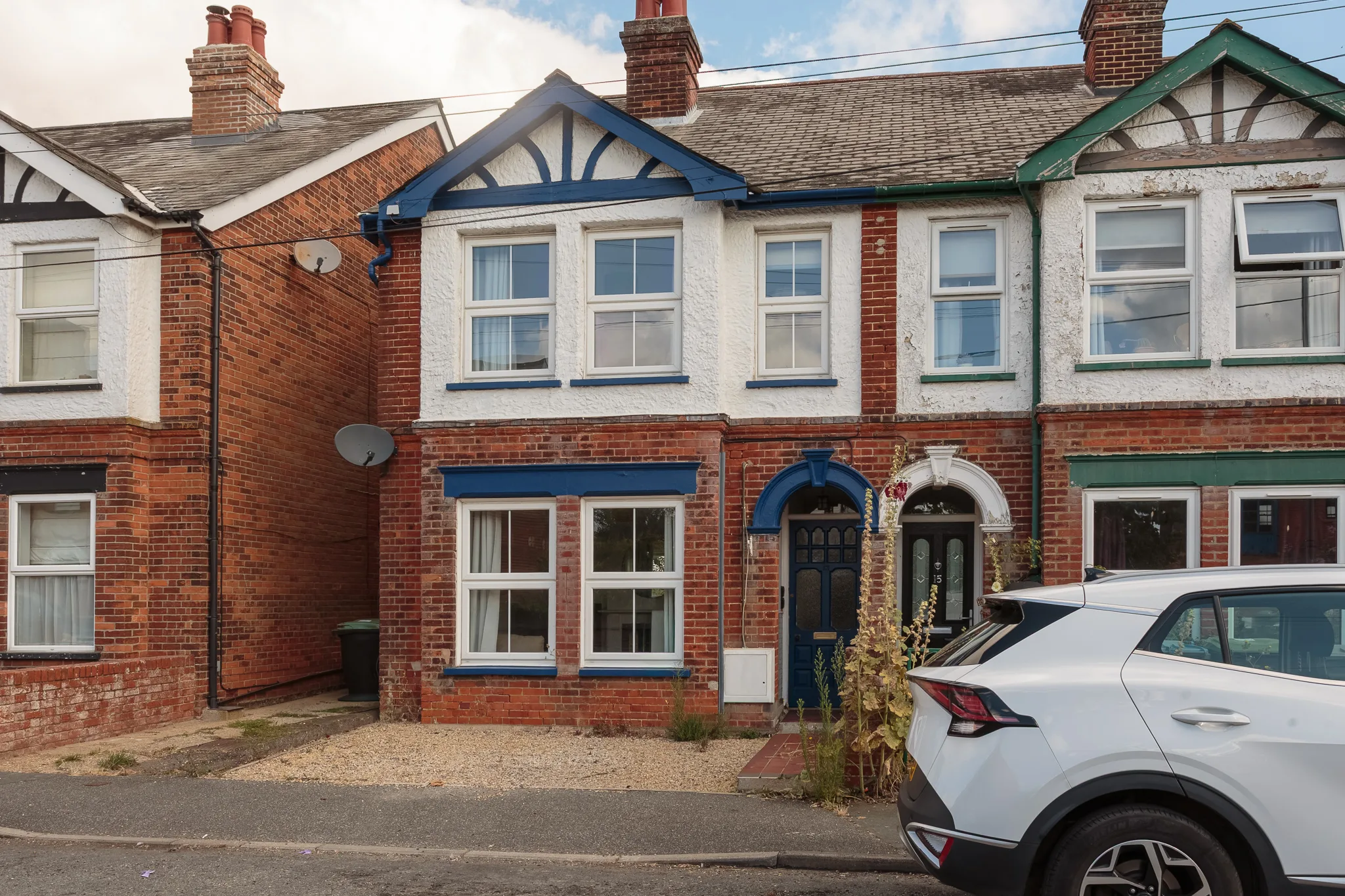 Front elevation of a period holiday let on Carr Avenue, Leiston, Suffolk