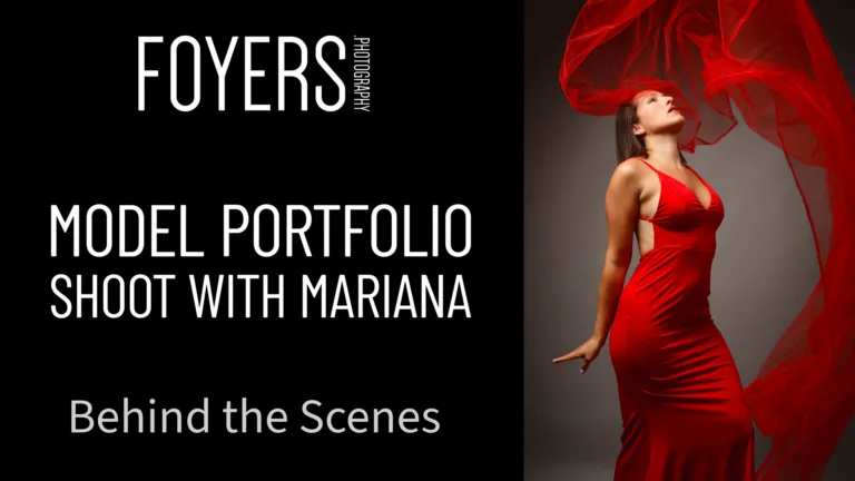 Model in red dress with flowing fabric portrait photography